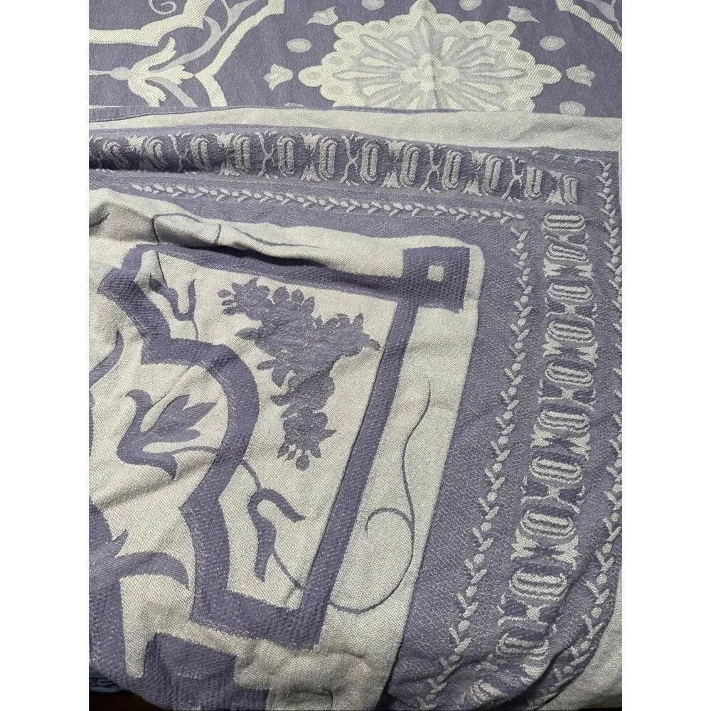 Queen Size 100% Cotton Bedspread Coverlet + Two Square Shams Purple and White